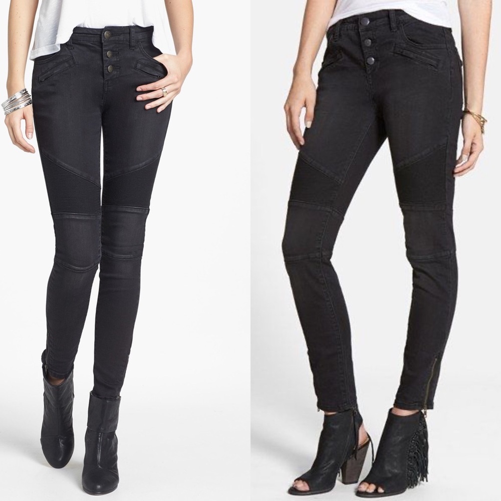 Free People Seamed Moto Skinny Jeans midnight 24